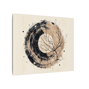 Wabi Sabi kunst aan de muur - beige en zwart groot Japandi canvas muur decor - Nordic Serenity Home Decor - Scandinavisch design Print cadeau-ideeën afbeelding 3