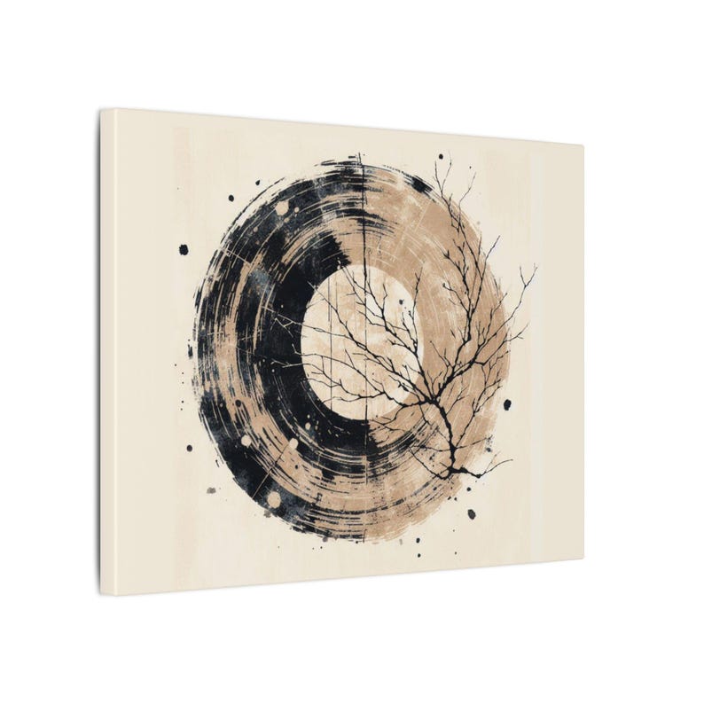 Wabi Sabi kunst aan de muur - beige en zwart groot Japandi canvas muur decor - Nordic Serenity Home Decor - Scandinavisch design Print cadeau-ideeën afbeelding 3