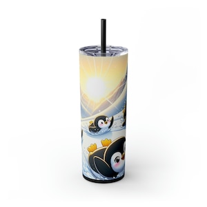 Penguin Tumbler-Penguin Cup-Penguin Lover Gift-Animal Lover Tumbler - Skinny Metal Tumbler - Penguin Themed Gift-Zoo Tumbler - Bird Tumbler