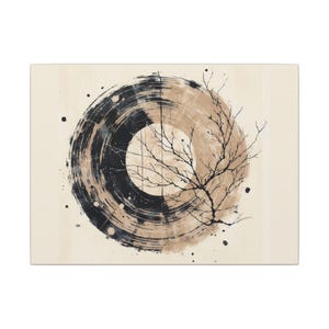 Wabi Sabi kunst aan de muur - beige en zwart groot Japandi canvas muur decor - Nordic Serenity Home Decor - Scandinavisch design Print cadeau-ideeën afbeelding 2