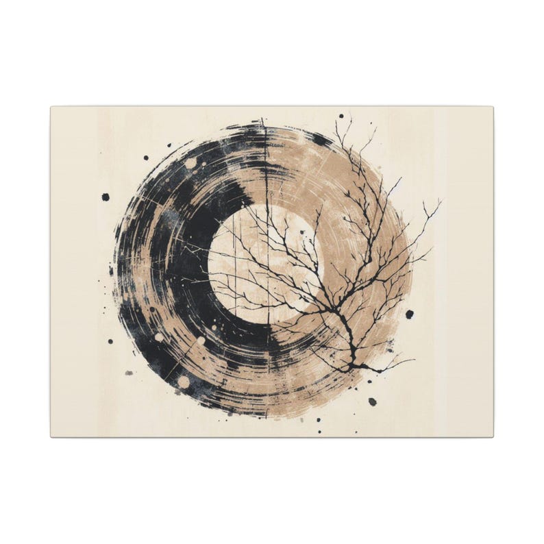 Wabi Sabi kunst aan de muur - beige en zwart groot Japandi canvas muur decor - Nordic Serenity Home Decor - Scandinavisch design Print cadeau-ideeën afbeelding 2