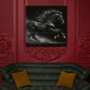 Black Horse Canvas Painting - Majestic Equine Wall Art - Royal Horses - Horse silhouette Wall art - Large Wild Horse Painting - Horse Lover