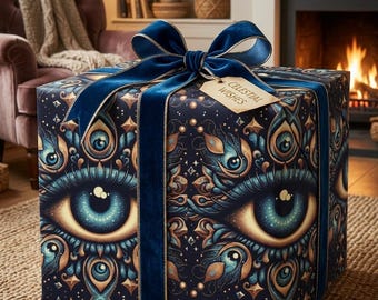 Geschenkpapier mit Nazar-Motiv – Türkisches Geschenkpapier mit Nazar-Amuletten – Bastelideen mit Nazar-Motiven – Partyzubehör mit Nazar-Motiven – Halloween-Geschenkpapier mit Nazar-Motiv