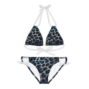 Animal Print Strappy Bikini Set - Black and Blue Bathing Suit - Adjustable Beachwear for Women - Two Piece Swimsuit - Summer Beach Essential