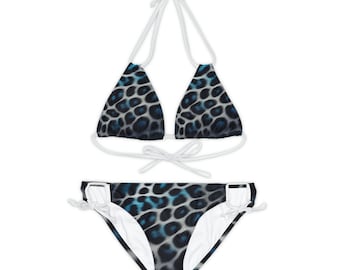 Animal Print Riemchen Bikini Set - Schwarz und Blau Badeanzug - Verstellbare Bademode für Frauen - Zweiteiliger Badeanzug - Sommer Strand Essential