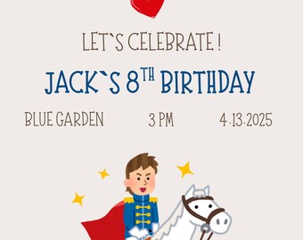 Little Prince Birthday Printable Invitation Card for Kids - Baby Book Evite - Our Little Prince Invitation - Le Petite Prince Mobile Invite