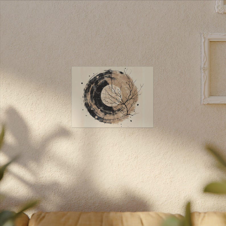 Wabi Sabi kunst aan de muur - beige en zwart groot Japandi canvas muur decor - Nordic Serenity Home Decor - Scandinavisch design Print cadeau-ideeën afbeelding 4