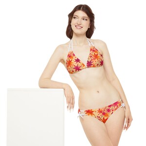 Stars Bikini - Rave Bikini Set - Bikini Set für Teenager - Orange & Fuchsia Riemchen Bademode - Sommer Bademode - Fuchsia Bikini - Braut Bikini Bild 3