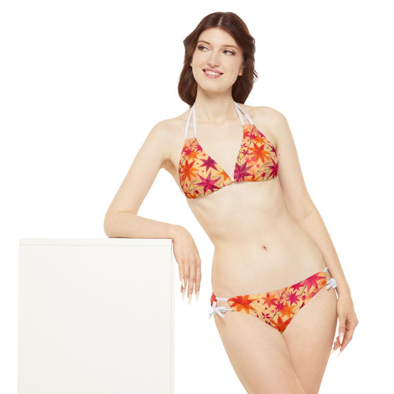 Stars Bikini - Rave Bikini Set - Bikini Set für Teenager - Orange & Fuchsia Riemchen Bademode - Sommer Bademode - Fuchsia Bikini - Braut Bikini Bild 3