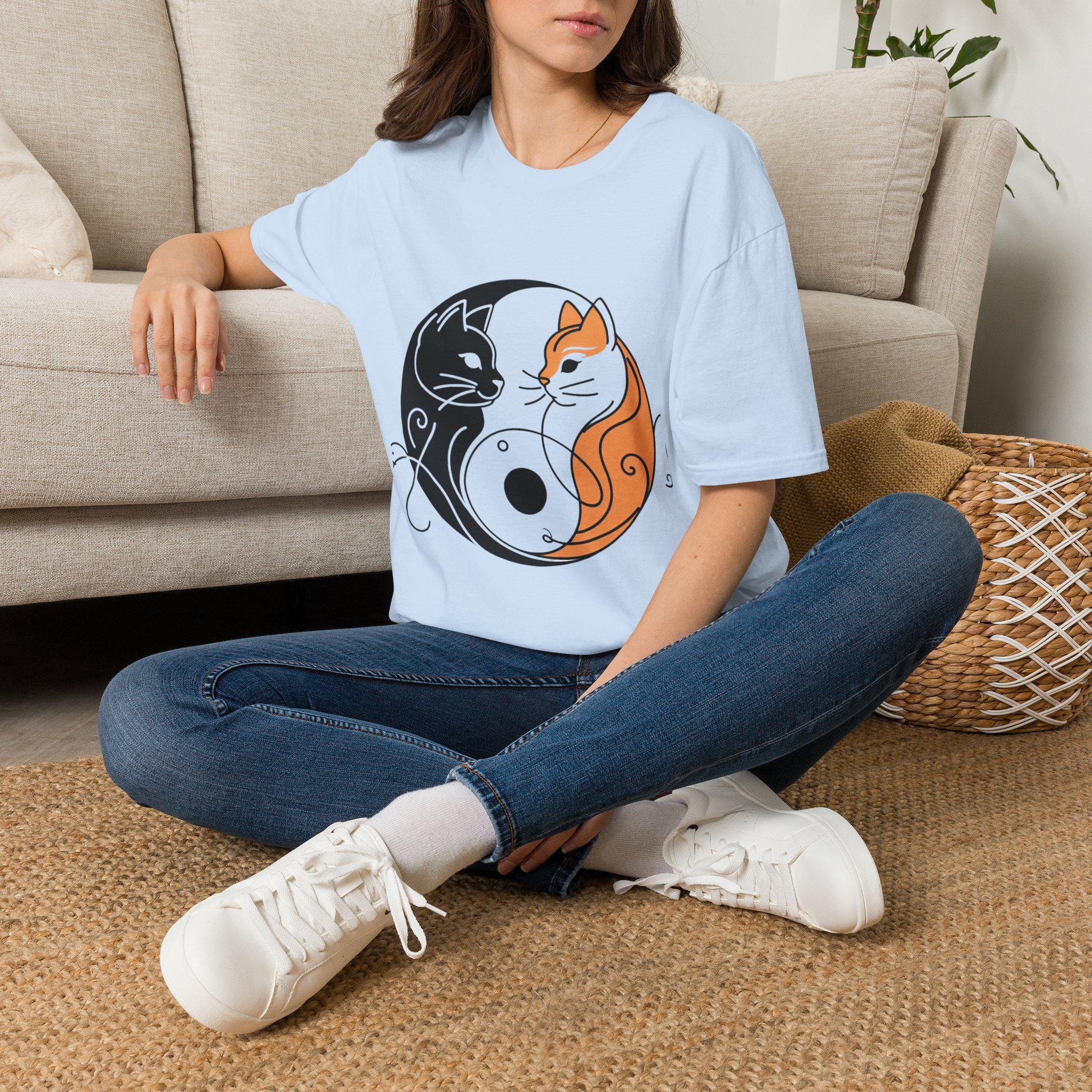 Yin Yang Cat Drawing T-shirt - Yin Yang Cat Tee Gift - Unique Cat