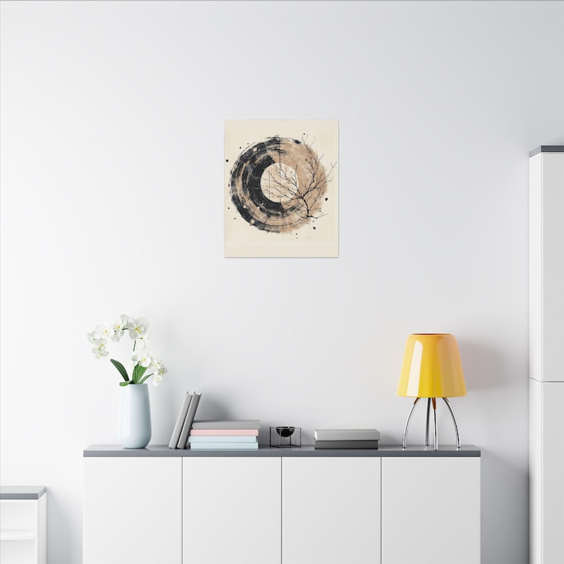 Wabi Sabi kunst aan de muur - beige en zwart groot Japandi canvas muur decor - Nordic Serenity Home Decor - Scandinavisch design Print cadeau-ideeën afbeelding 5
