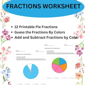 Brüche Arbeitsblatt für Kinder-Digitaler Download Math Arbeitsblatt-Digitaler Download für einfaches Lernen - Spaß Bruch Math Aktivität Blätter druckbar