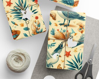 Blue Birds Wrapping Paper - Parrots gift wrap - Tropical birds Wrapping Paper - Tropical Exotic Bird Gift Wrap - Parrot Party Wrapping Paper