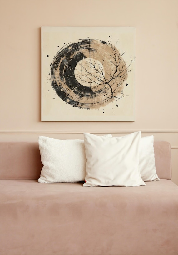 Wabi Sabi Wall Art - Beige and Black Large Japandi Canvas Wall Decor - Nordic Serenity Home Decor - Scandinavian Design Print Gift Ideas
