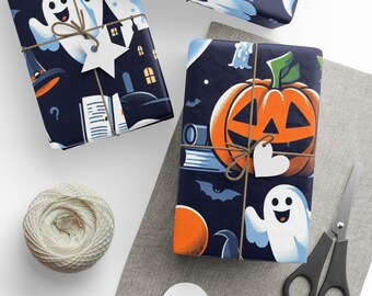 Halloween wrapping paper roll-Halloween party Supplies-Back to school -Spooky Halloween Gift Wrap-DIY Halloween Crafts- Ghost Wrapping paper