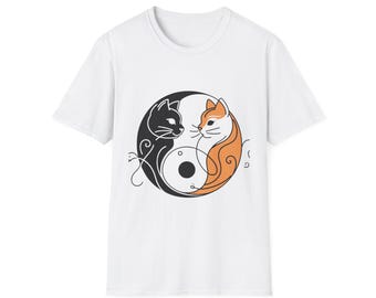Yin Yang Cat Drawing T-Shirt - Yin Yang Cat Tee Gift - Unique Cat Lover Gift - Black Cat Orange Cat Lovers - Adopt Cats - Meow Design