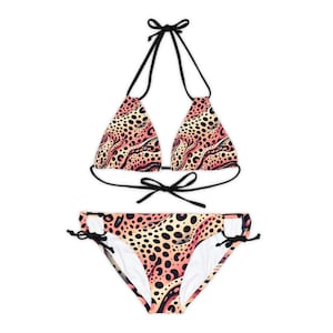Animal Print Strappy Bikini Set - Cow Bikini Set - Adjustable Beachwear for Women - Two Piece Women Swimsuit - Leopard Bikini- Bridal Bikini
