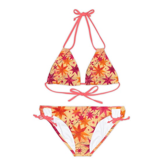 Stars Bikini - Rave Bikini Set - Bikini Set for Teen - Orange & Fuchsia Strappy Swimwear - Summer Beachwear - Fuchsia bikini - Bridal Bikini