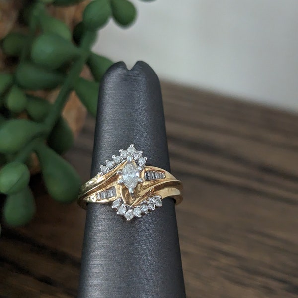 14kt two toned vintage marquise cocktail ring