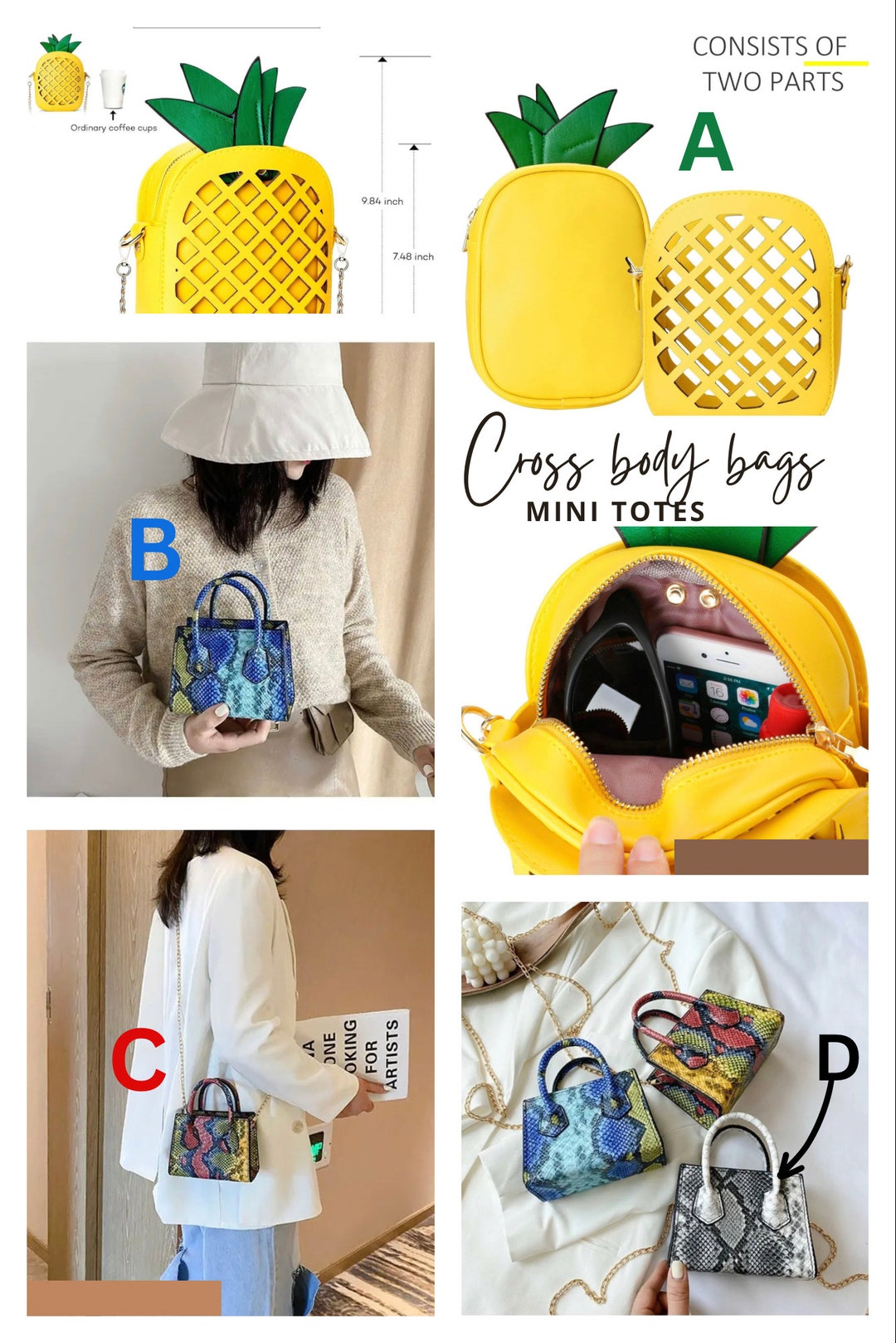 Mini Tote Cross Body Bags Etsy