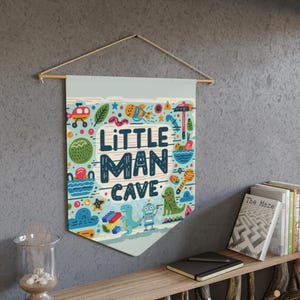 Little Man Cave Kids Room Decor Pennant Banner, boy Wall Art, Nursery Play Room Wall Decor, Cute Children wall art decor