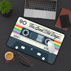 Retro Tape Cassette Nostalgia Desk Mat - 80s 90s Mousepad, Gaming Keyboard Mat, Office Decor, Vintage Gift, The good old days quote