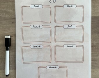 Planning des repas de la semaine plastifié et effaçable