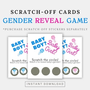 Cartes à gratter à téléchargement immédiat Gender Reveal ! | Un jeu de société révèle le sexe d'un garçon ou d'une fille | Cartes à gratter Gender Reveal à téléchargement numérique