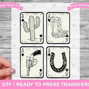 Transferencias DTF de cartas de ases de vaqueros occidentales, impresiones, transferencias de camisetas listas para imprimir, transferencias de estilo country western, transferencias termoadhesivas, transferencias DTF para camisetas