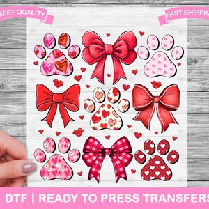 Valentine DTF Transfers, DTF Prints, Ready To Press Shirt Transfers, T-Shirt Transfers, Valentines Day Paw Print Valentine Transfers, D16