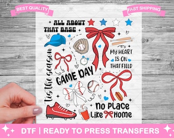 Transferencias DTF para el día del partido de béisbol, impresiones, transferencias de camisetas listas para prensar, transferencias térmicas para la temporada de béisbol, transferencias para planchar, transferencias DTF para camisetas