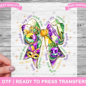 Mardi Gras Bow DTF Transfers, DTF Prints, Ready To Press Shirt Transfers, Mardi Gras DTF, Nola Dtf, Iron On Transfer