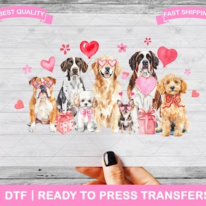 Valentine&#39;s Mixed Dog Breeds Heart DTF Transfers, DTF Prints, Ready To Press Shirt Transfers, Dog Lover DTF Transfers, Iron On Transfer