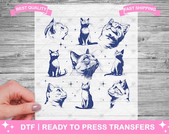 Cat Poses Vintage Tattoo Style DTF Transfery, DTF Prints, Gotowe do prasowania transfery na koszulki, Cat Lover DTF, Transfery termiczne, Transfer do prasowania