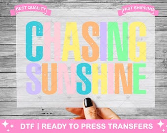 Transferencias DTF Chasing Sunshine, impresiones, transferencias para camisetas listas para usar, transferencias de verano en la playa y el mar, transferencias termoadhesivas, transferencia DTF para camisetas