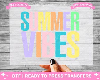 Transferencias DTF Summer Vibes, impresiones, transferencias para camisetas listas para usar, transferencias de verano con temática de playa y mar, transferencias termoadhesivas, transferencias DTF para camisetas