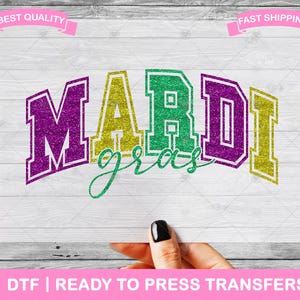 Mardi Gras Arched Faux Glitter Effect DTF Transfers, Mardi Gras Ready To Press, Carnival Shirt Transfers, T-Shirt Transfers, Prints