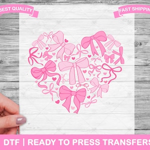 Bow Heart Valentine DTF Transfers, DTF Prints, Ready To Press Shirt Transfers, T-Shirt Transfers, Valentines Day Transfers, D6