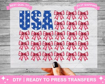 USA Bow Flag DTF Transfers, Prints, Ready To Press Shirt Transfers, Coquette Usa Bows Patriotic Heat Transfers, Iron On Transfer, Shirt DTF