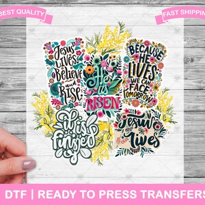 Easter Jesus Lives He Is Risen DTF Transfers, DTF Prints, Ready To Press Shirt Transfers, Bible Christian Quote DTF, Iron On Transfer