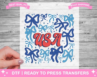 4 juli rood wit blauwe strikken DTF-transfers, prints, kant-en-klare shirttransfers, patriottische warmtetransfers, opstrijktransfer, shirt-DTF