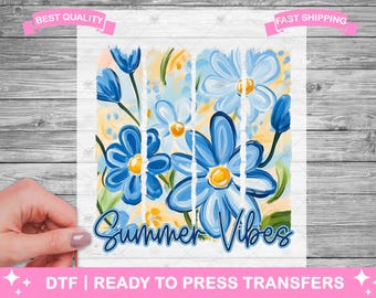 Transferencias DTF con ambiente floral veraniego, impresiones, transferencias para camisetas listas para planchar, transferencias para vacaciones de verano en la playa, transferencias termoadhesivas, transferencias DTF para camisetas