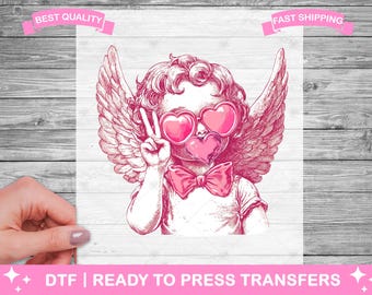 Valentine Cupid DTF Transfers, Prints, Ready To Press Shirt Transfers, Pink Cupid Valentine's Day DTF, Heat Transfers, Iron On Transfer