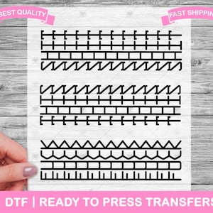 May include: Black and white DTF (Direct to Film) ready to press transfer designs. The designs feature various geometric border patterns. The image also includes the text "BEST QUALITY" and "FAST SHIPPING".