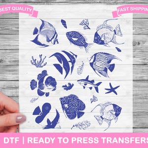 Vintage tropische Fisch Tattoo Sketch DTF Transfers, DTF Drucke, bereit zum Pressen von Shirt Transfers, Fische DTF, Heat Transfers, zum Aufbügeln