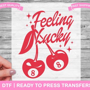 Kirsche Feeling Lucky DTF Transfers, DTF Drucke, bereit zum Pressen von Hemden, Kirschen Wärmetransfers, zum Aufbügeln, Kirschentransfers
