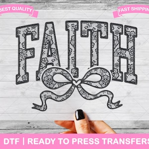 Faith Lace Bow Easter DTF Transfers, DTF Prints, Ready To Press Shirt Transfers, Religious, Easter Lace, Kids Iron On Transfer