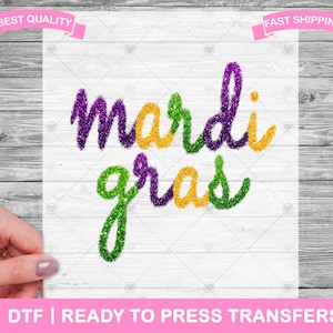 Mardi Gras Faux Tinsel Effect DTF Transfers, Mardi Gras Ready To Press, Carnival Shirt Transfers, T-Shirt Transfers, Mardi Gras Prints