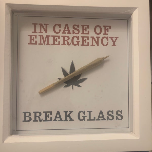 novelty weed joint gift frame, emergency break glass