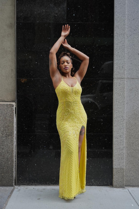 slim fit dress slacks Limited Edition Princess glitter yellow Ball Gown – HOUSE OF CLAIRE